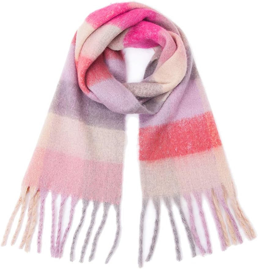 Women's Cashmere Big Coloured Checked Scarf Winter Warm Wrap Scarf