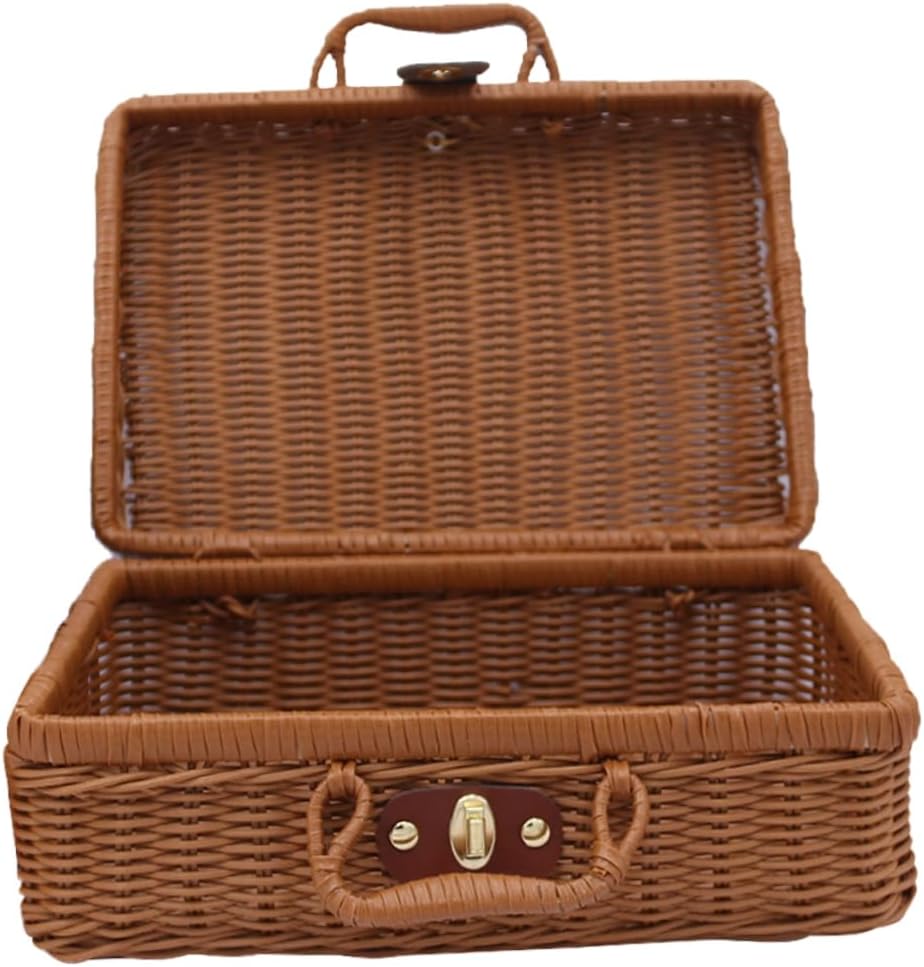 Cosmetics Organizer Storage Box Rattan Holder Lid Makeup Organizer Portable Cosmetics Case Woven Design