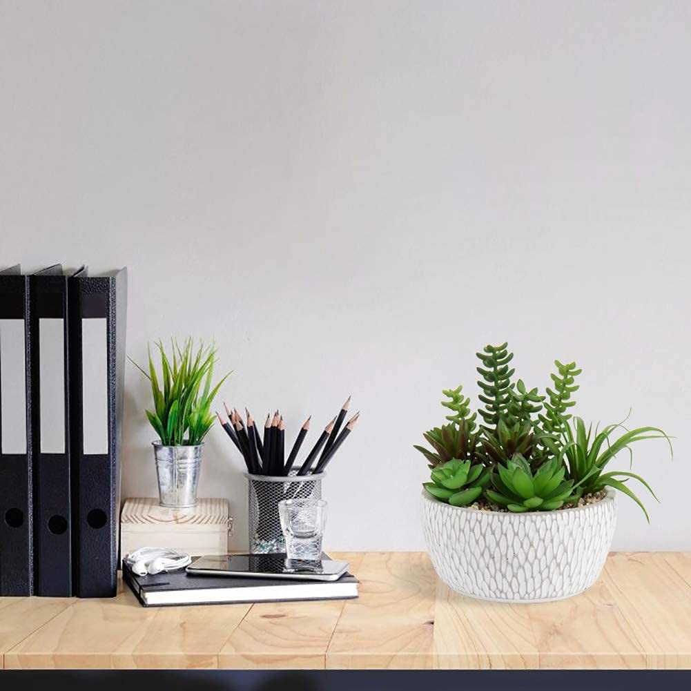 Pequeñas plantas falsas surtidas suculentas falsas en macetas, plantas suculentas realistas artificiales con macetas de cemento para el hogar, mesa, oficina, escritorio, baño, estante y 3