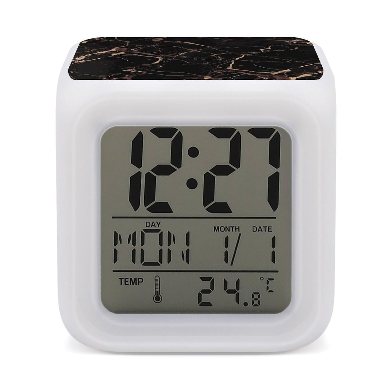 VstaDank Black Gold Marble Digital Alarm Clock LED Display Screen Color Change Alarms Clock Smart Alarm Clock Wake Up Digital Clocks with 7 Color Nightlight for Bedroom