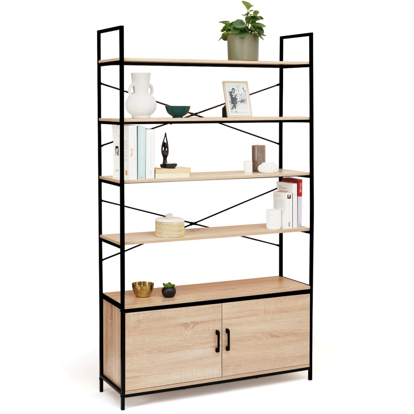 IDMarket - Estantería XL de 5 niveles con armario Detroit Design Industrial 170 cm