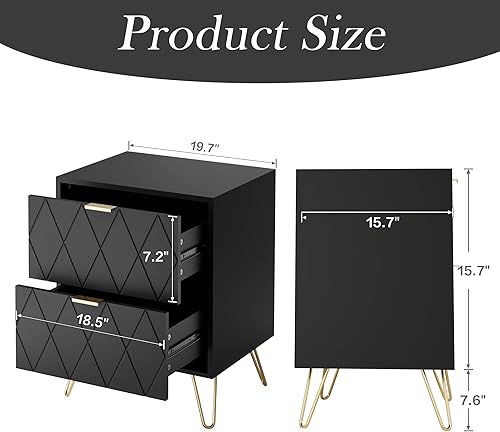 Miniatura 39 de Anbuy - Juego de 2 mesitas de noche color blanco, mesa auxiliar doble, mesita de noche con 2 cajones, doble mesita de noche con patas de metal para