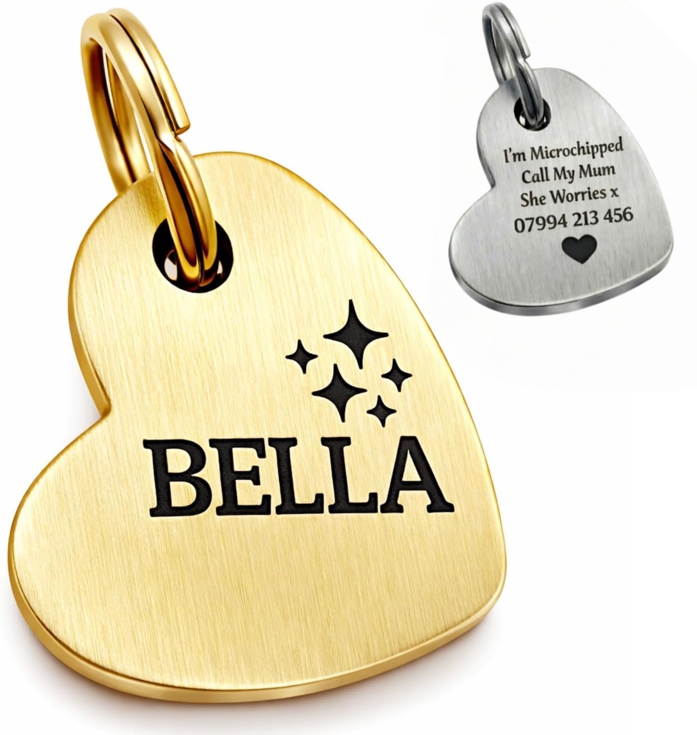 Custom Solid Brass Pet ID Tag - 2mm Extra Thick Irregular Heart Dog Tag - Industrial Deep Laser Engraving UK - Heavy Duty, Rustproof & Fully Personalized - Fast UK Shipping โ image 1
