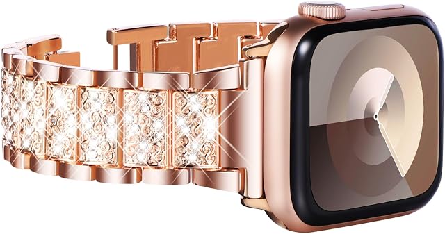 WINGLE Compatible for Apple Watch Straps 41mm 40mm 38mm, Women Bling Diamond Rhinestone Strap for Apple watch Strap SE(GEN 1 2 3) iwatch Strap Series 9 8 7 6 5 4 3 2 1, 38mm/40mm/41mm, Rose Gold