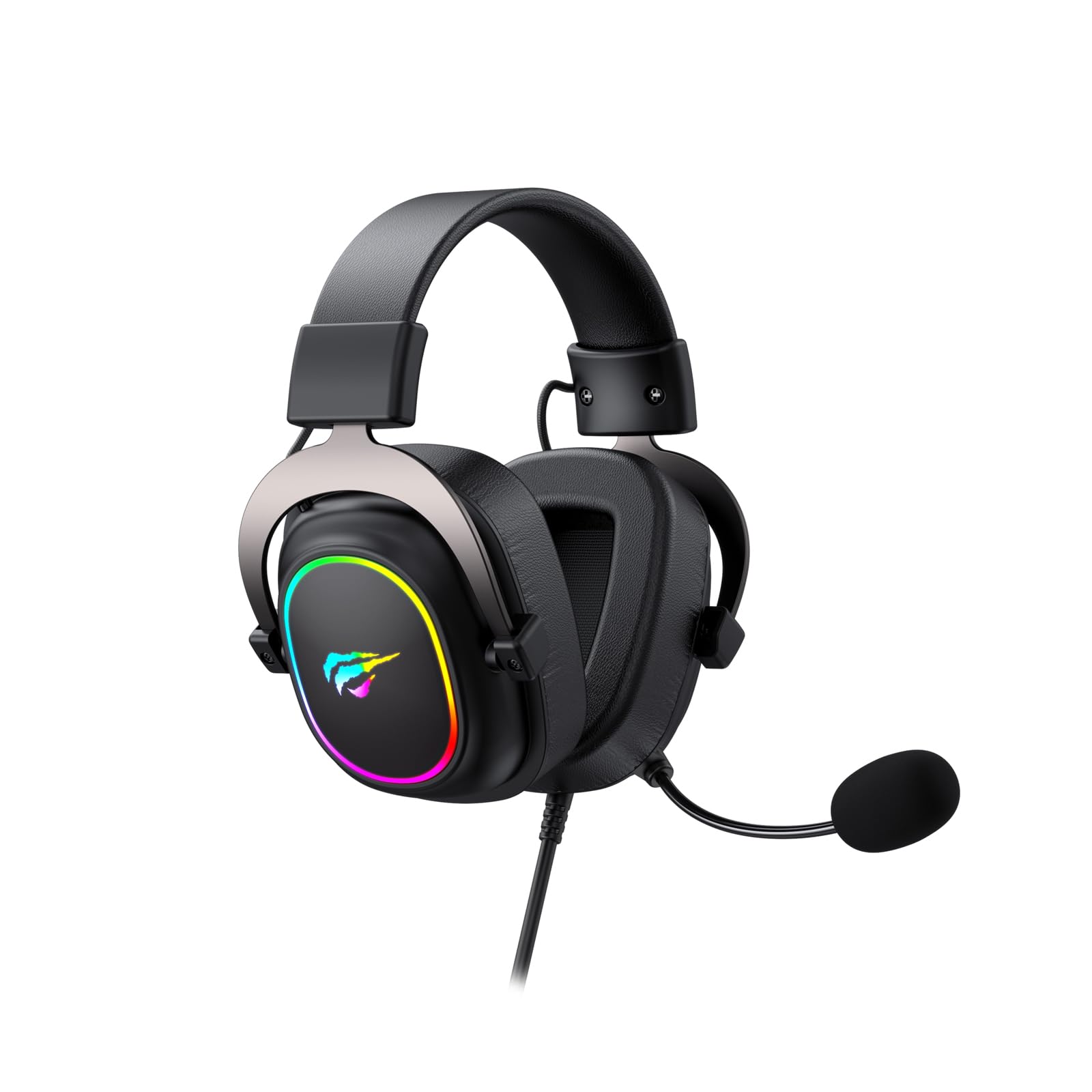 Havit H2002p RGB Gaming Headset mit Mikrofon – 50 mm Treiber – 7.1 Kopfhörer mit Kabel Surround Sound – Memory Foam Ohrpolster, Verstellbarer Kopfbügel - 2 m Spiralkabel (Schwarz, Ocker)