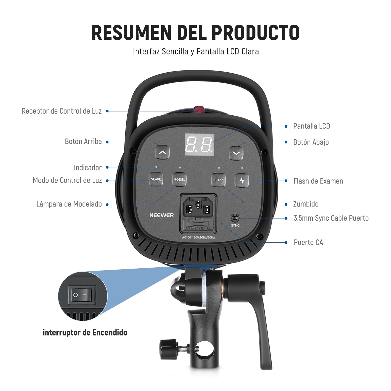 NEEWER 800Ws Estudio Monoluz Flash Luz Kit (2 Pzs), S101-400W 5600K Strobe Luz con 150W Modelar Lampara/Bowens Mount/Softbox/Soporte/Reflector/RT-16 Disparador/Bolsa para Fotografía Retrato Producto