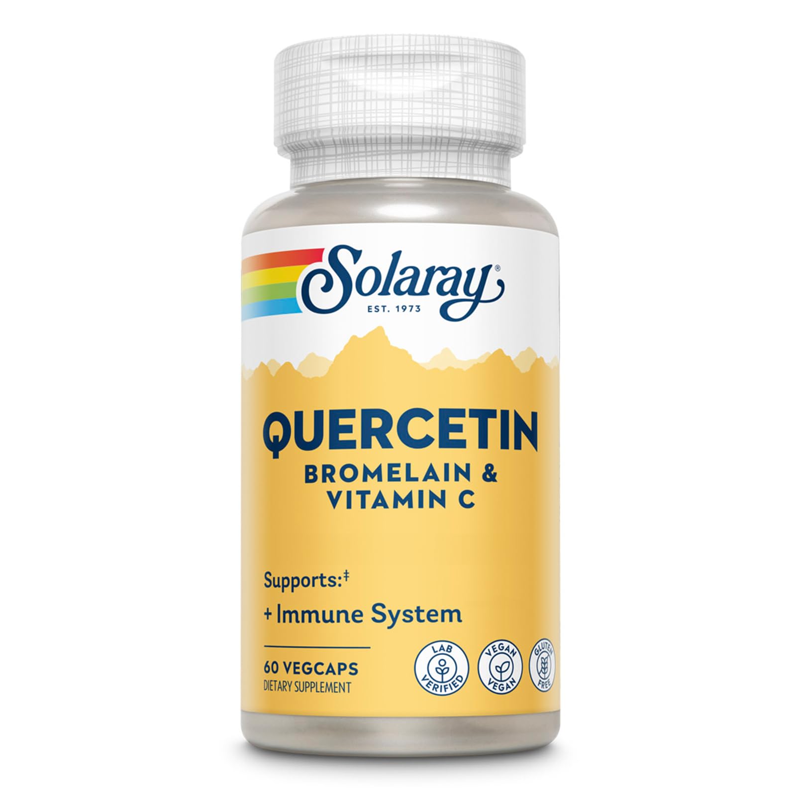 SOLARAY Quercetin with Bromelain and Vitamin C - Immune Support Supplement - Antioxidant and Heart Health Complex with Quercetin 500mg and 1235mg VIT C - Vegan, 60-Day Guarantee, 30 Serv, 60 VegCaps