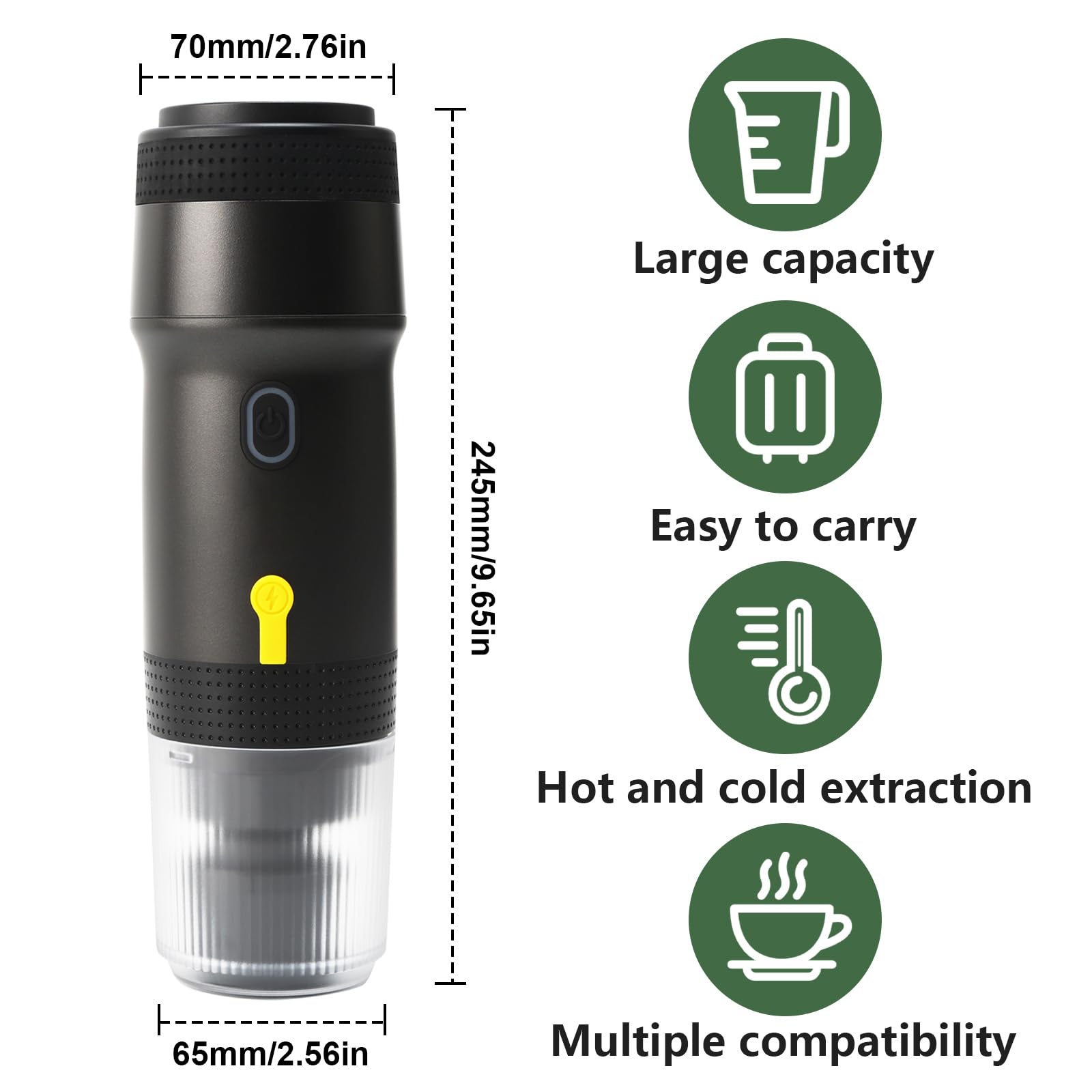 Yolispa Macchina da caffè Espresso elettrica Portatile per Auto Espresso 12 V, Macchina da caffè Portatile, caffettiera da Viaggio per Il Campeggio, 3 in 1 Capsula in Polvere Macchina