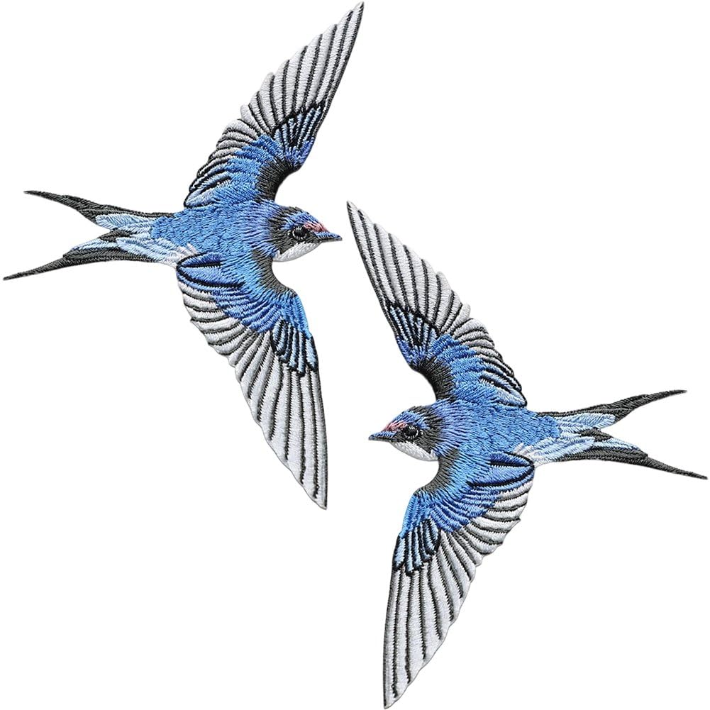 Baokuan 2pcs Flying Swallow Applique Embroidered Iron on Cute Bird Patches Badge Sewing for Clothes Bag Diy Craft Home Decoration Accessory