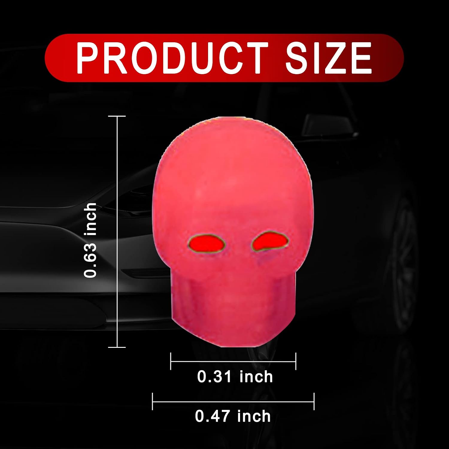 Miytsya 4 PCS Luminous Wheels Cap Tire Valve Stem, Glow Luminous at Night, Air Caps Cover Fluorescent, Illuminated Auto Car Wheel Valve Stem Caps Cover for Car, SUV, Truck (Red #Skull)