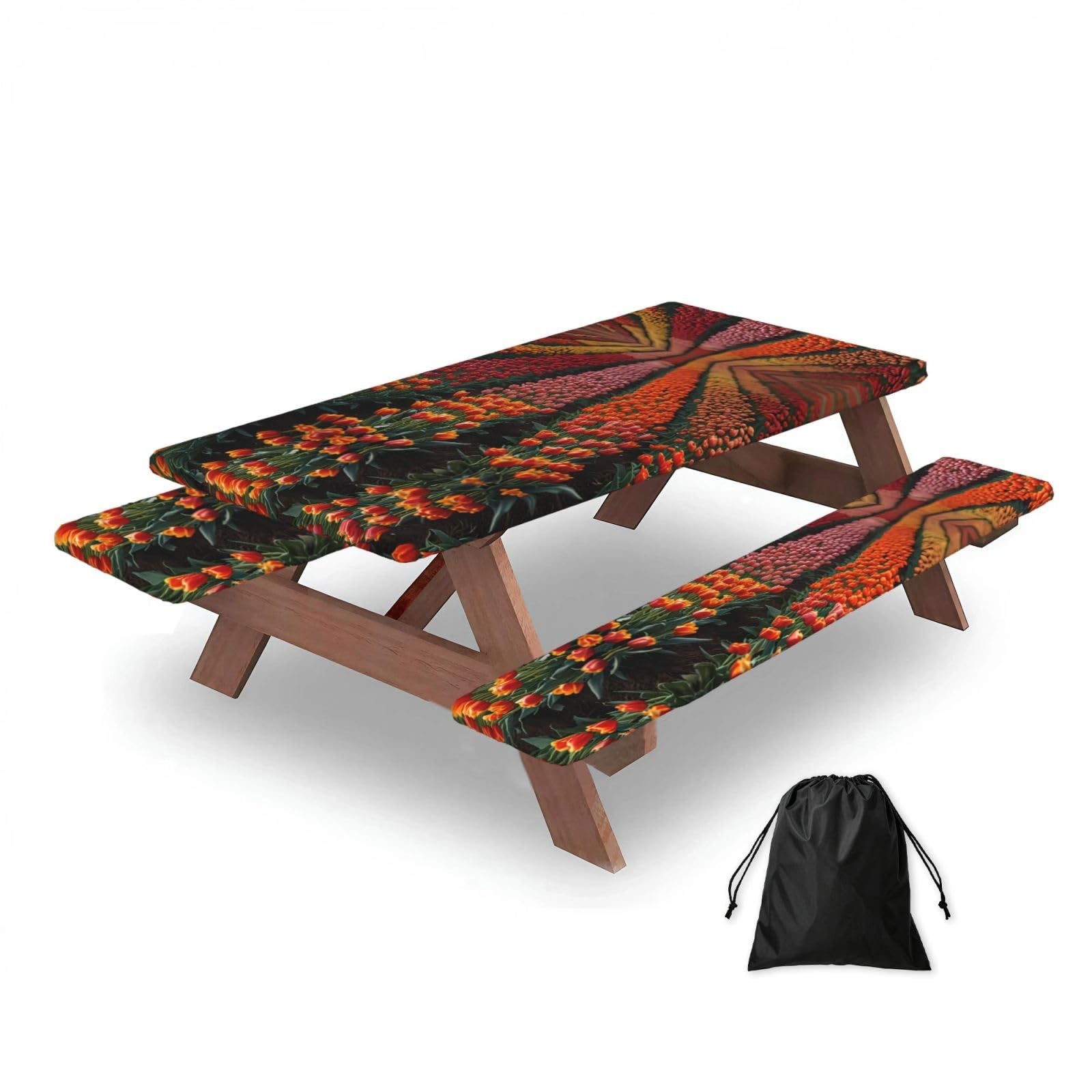 Fields of tulips Rectangular water-repellent picnic tablecloths, outdoor camping, picnic, BBQ