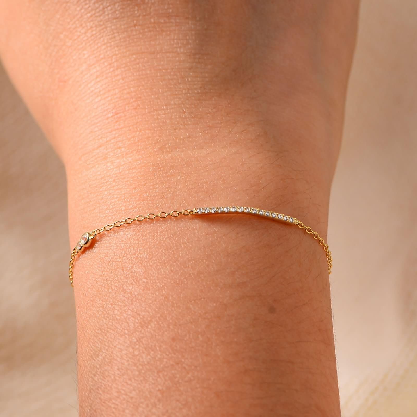 Braccialetto Oro Donna 9 Carati / 14 Carati / 18 Carati, Rotondo con Diamante Sintetico, Regolabile 16 CM + 5 CM, Bracciale Catena Donna Oro