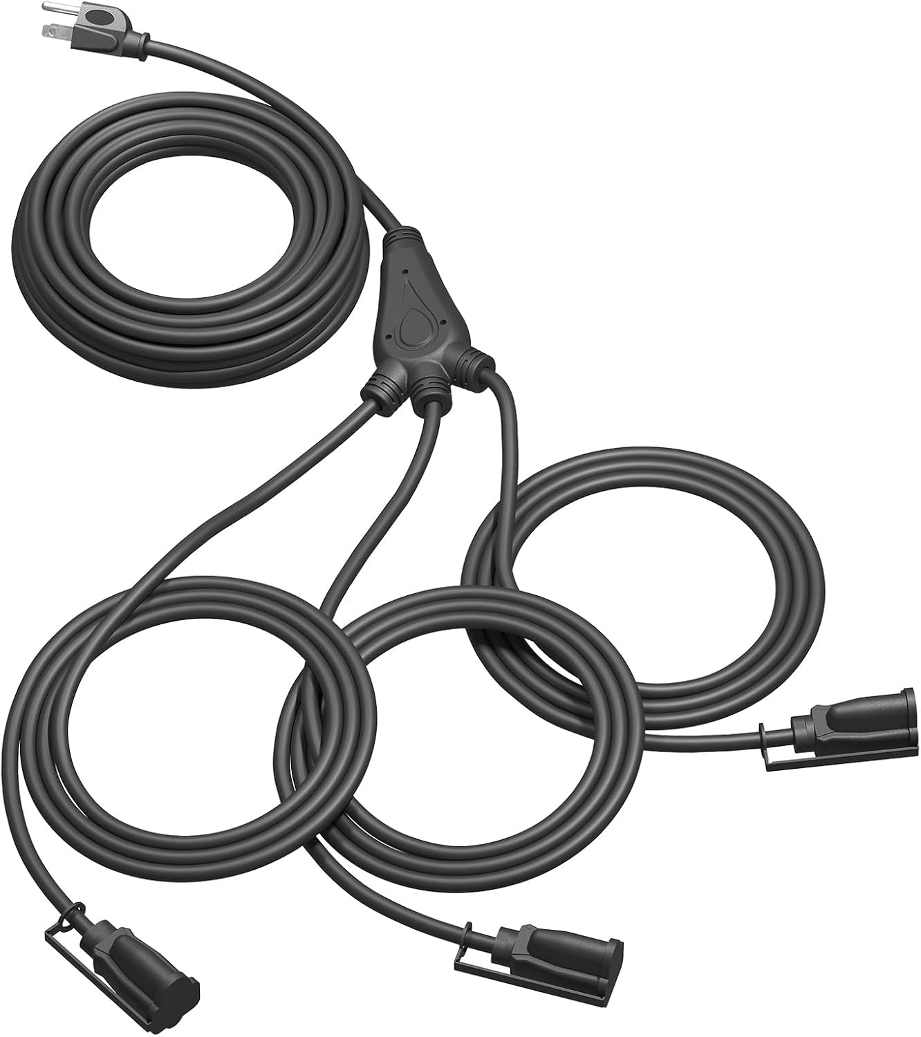 DEWENWILS Outdoor Extension Cord 1 to 3 Splitter, 3 Prong Outlets Plugs, Max 28ft End to End (40 FT Total),16/3C SJTW Weatherproof Wire for Outdoor String Lights, ETL 40FT(22+6*3) 1 to 3 Splitter Black