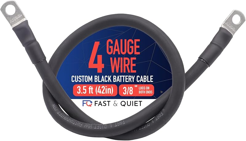 Cabo de bateria 4 AWG Fast & Quiet com terminais de cobre estanhado – fio preto, 1,07 m, 1 unidade