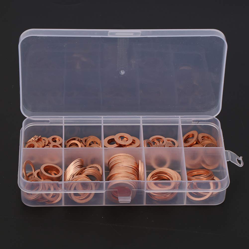 200 Pcs Solid Copper Washers, Professional Flat s Set, Flat Washer Combo Kit, Hardware with Storage Box