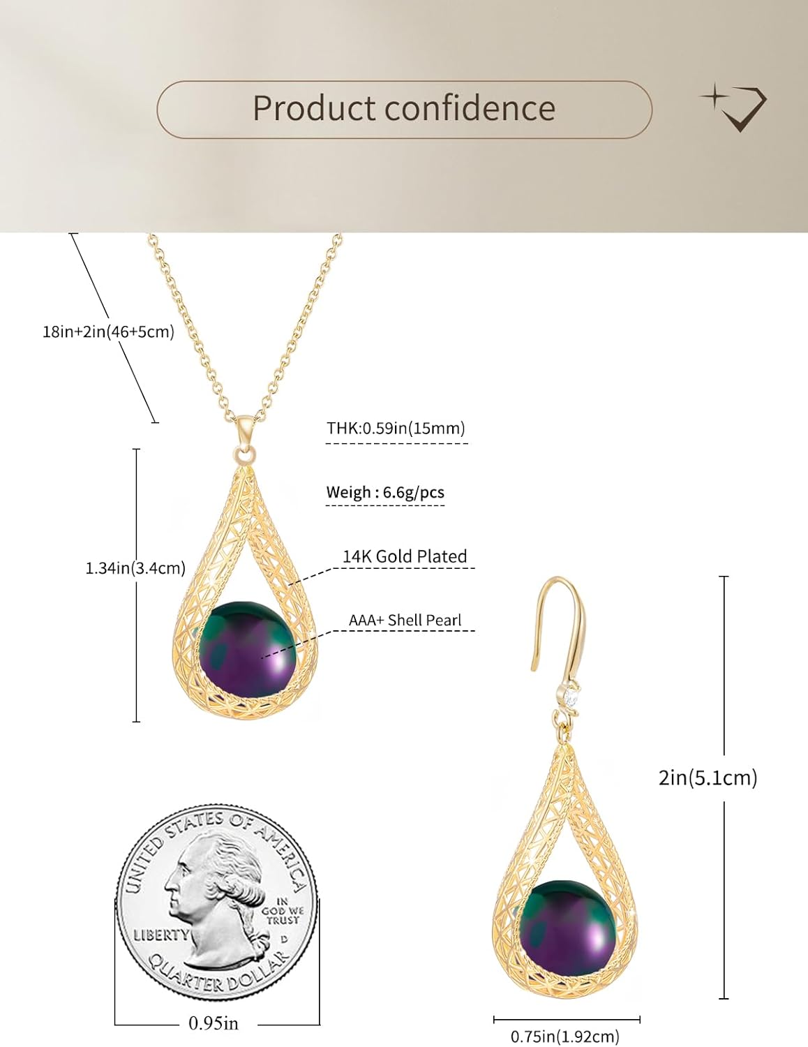 Big Pearl Necklace and Earring Sets for Women Glod Plated Jewelry Set - Image 3