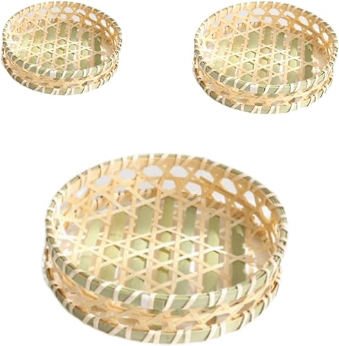 Paquete de 3 cestas tejidas de bambú para pan 3 tamaños hechos a mano para decoración de alimentos y verduras, cesta de almacenamiento de frutas de