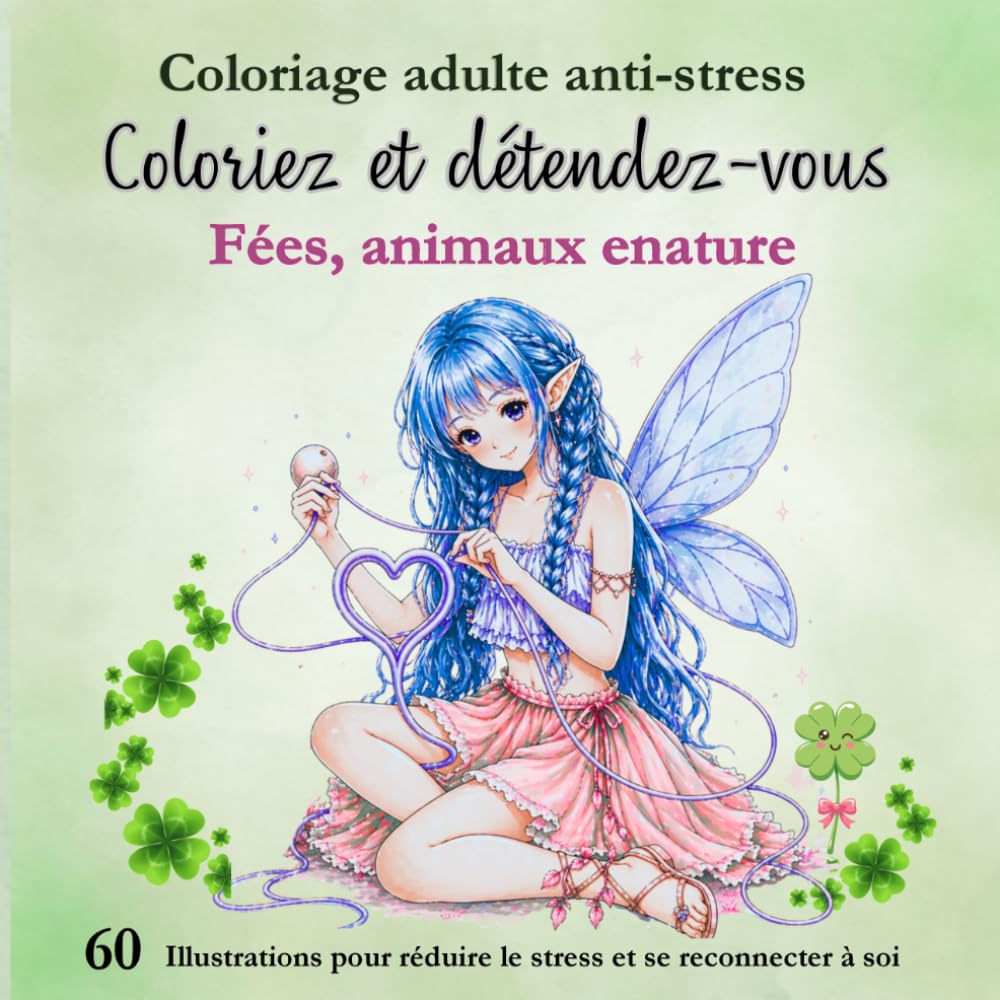 Coloriage adulte anti-stress : Fées, animaux et nature: Coloriage adulte anti-stress avec 60 dessins à colorier de fées, d’animaux et de nature pour réduire le stress et stimuler votre créativité
