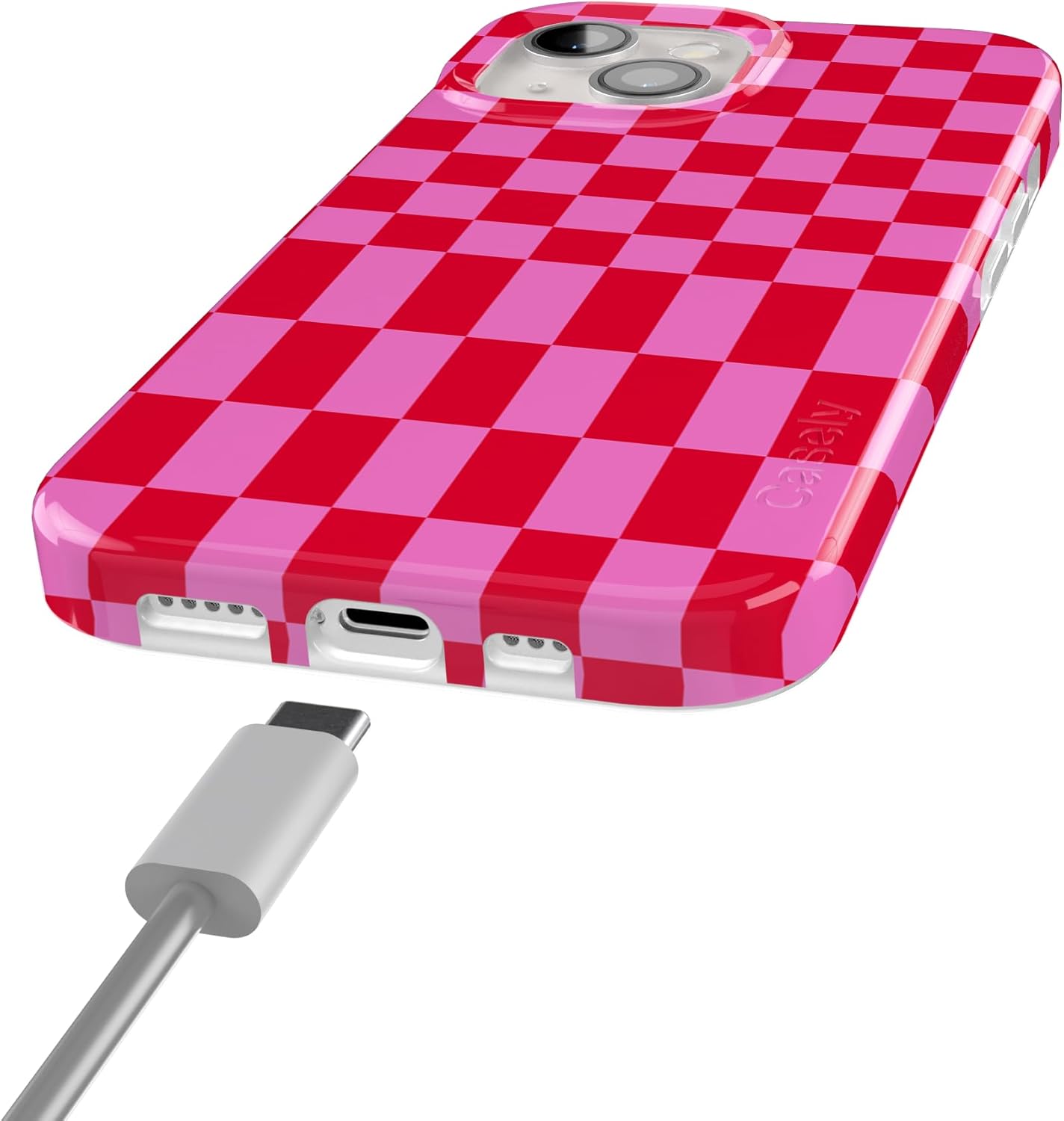 Casely iPhone 15 Case | Vibe Check | Pink Checkerboard | Compatible with MagSafe | Classic Ultra Slim Design