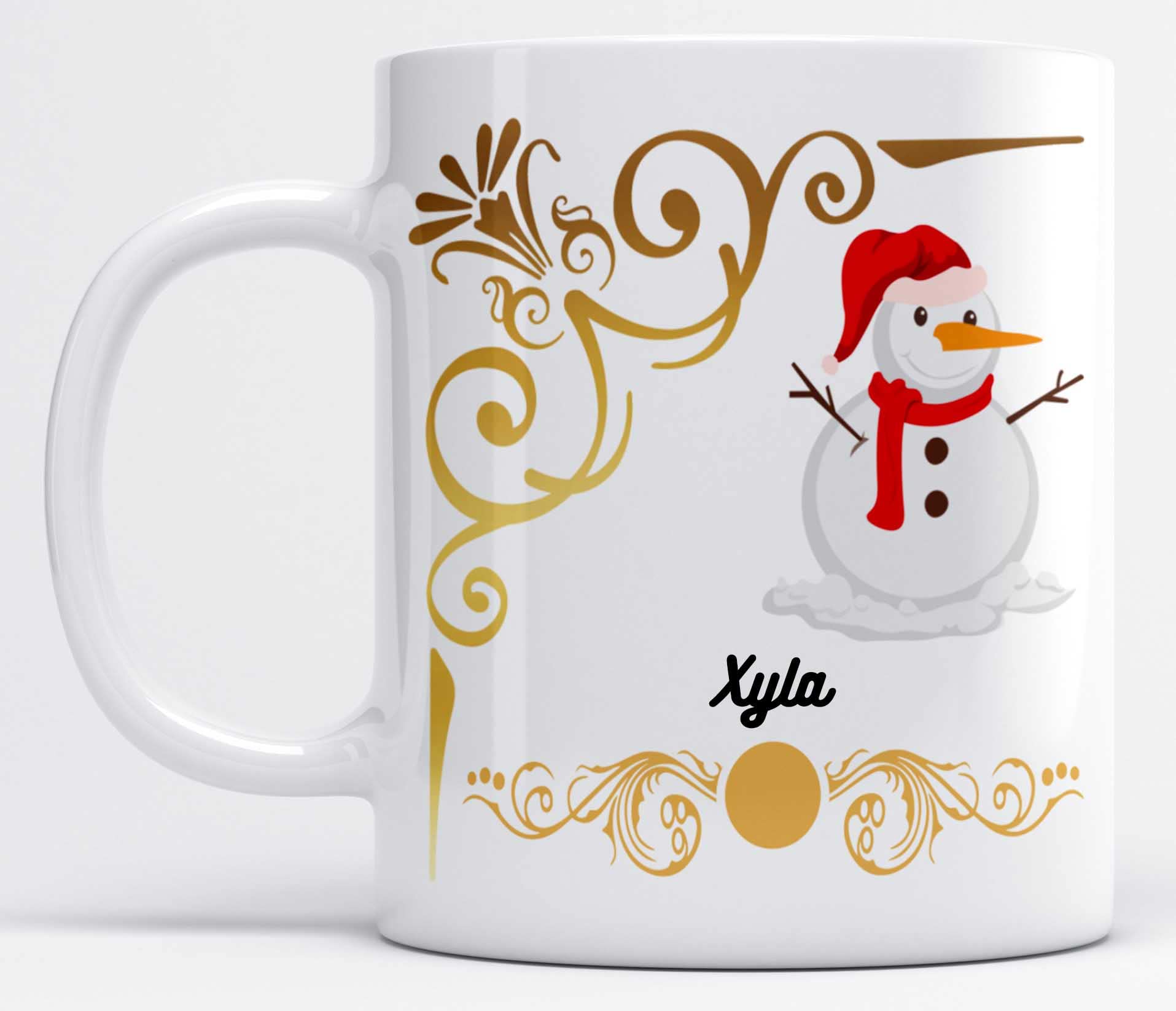 LOROFY Name Xyla Printed Snowman Design White Ceramic Coffee Mug (350ML)
