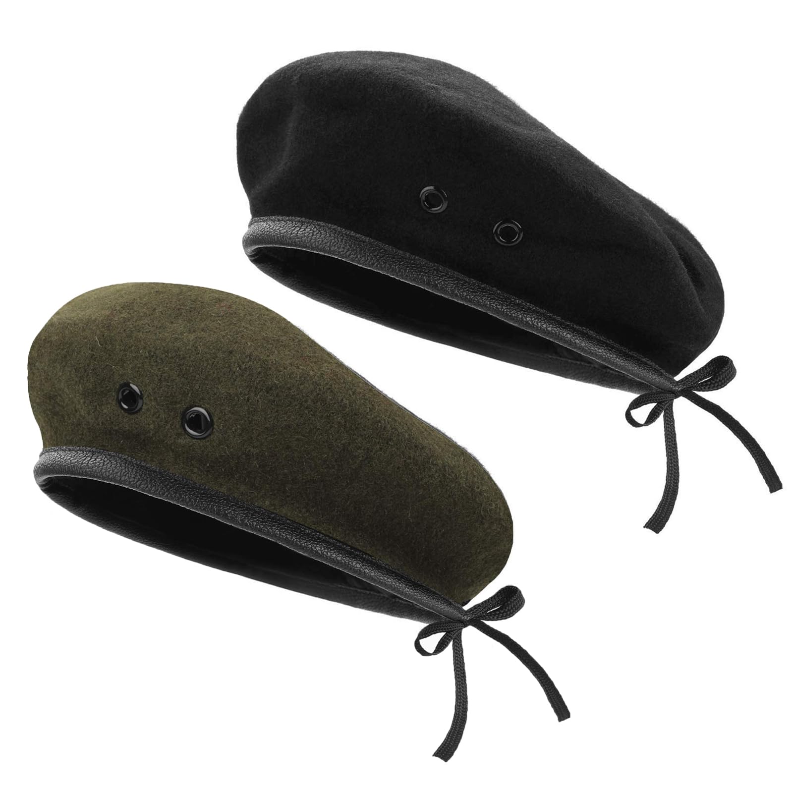 Boinas de Lana, para Mujer, Estilo Militar, Boinas Estilo Militar con Ribete de Cuero, Ajustable, Talla única