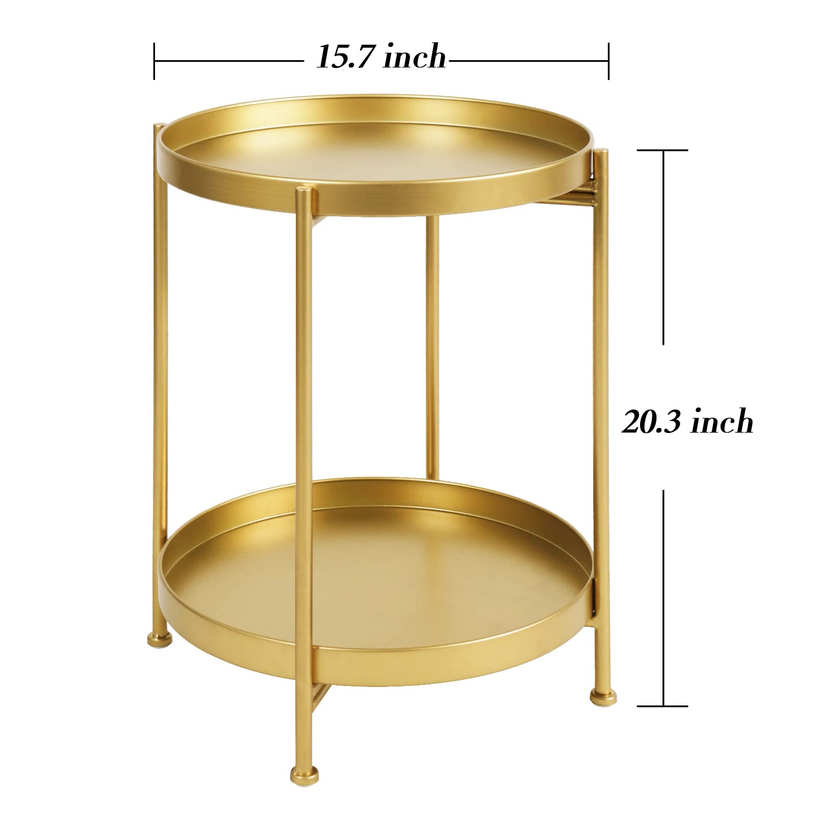 Tiita 2 Pack Round End Table Mental Side Table Nightstand/Small Wood Tables Accent Coffee Table with Wooden Tray for Living Room Bedroom Office Small Space