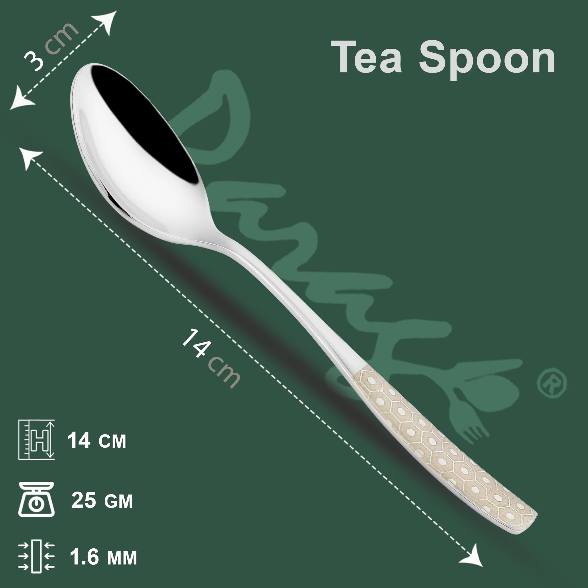 Parage 6 Pieces Stainless Steel Premium Tea Spoon Set for Home & Kitchen, 14 cm Long, Luxury Dining Tableware Laser Chammach Set Gift, Silver, Dazzle Design 3