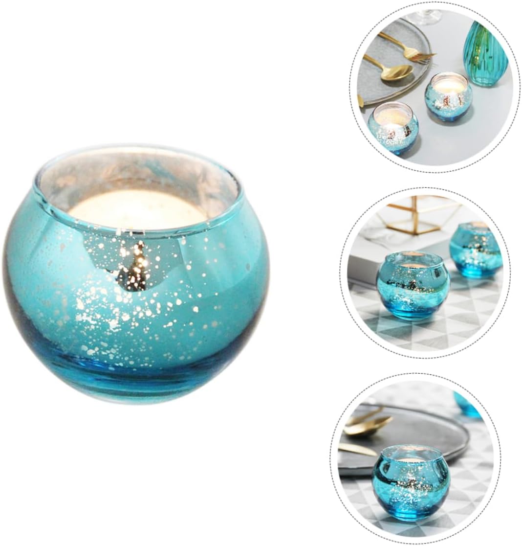 OUNONA Blue Speckled Glass Candleholder Set of 12 Decorative Colorful Candle Holders for Home Decor Modern Simple Design Suitable for Scented Candles for Weddings and Parties