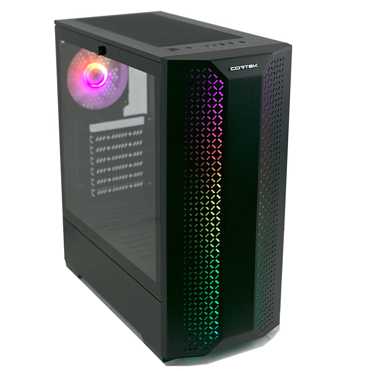 Naos - Case Gaming, ATX Mid-Tower con Pannello Laterale in Vetro Temperato, Due Strip RGB Frontali, Ventola Posteriore 120 mm, Nero