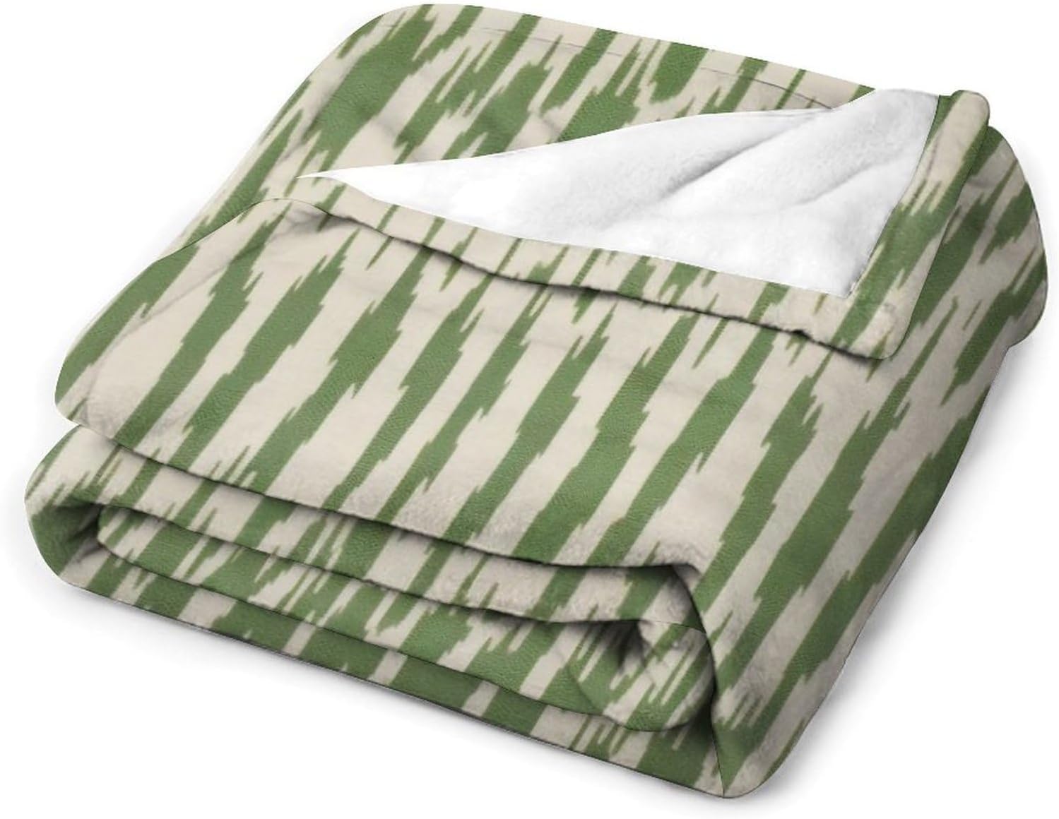 ArogGeld Green and Beige Bukhara Ikat Fleece Blanket 70x80in Boho Ikat Ethnic Green Warm Throw Blanket for Camping and Travel for Winter Christmas Housewarming Gift to Friend