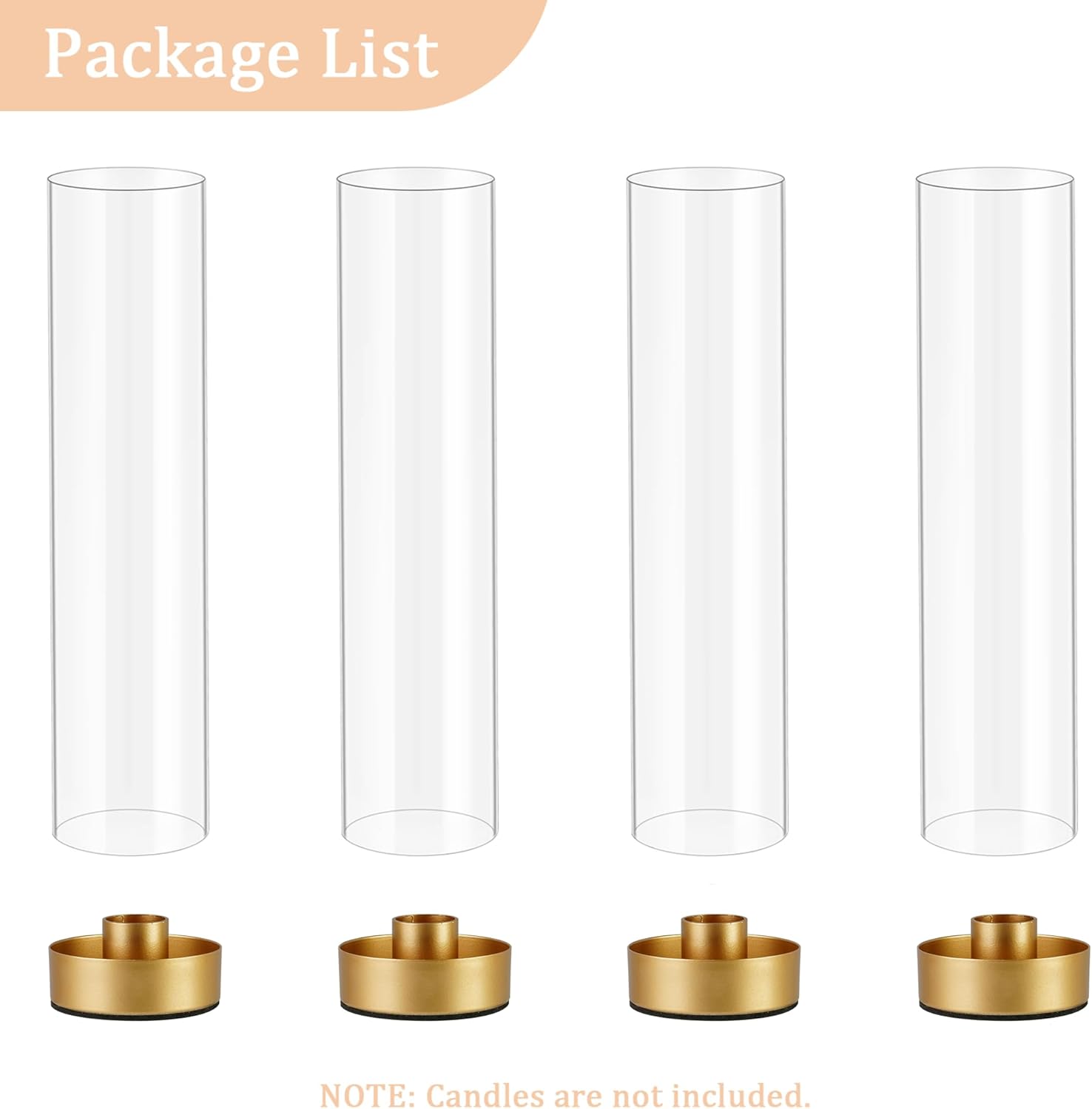 Hurricane Candle Holders Golden Taper Candle Sticks Holder, with 11" Thickened Glass Cylinder Covers Tall Candlesticks Holders Bulk Set of 4, Dining Table Centerpiece for Wedding