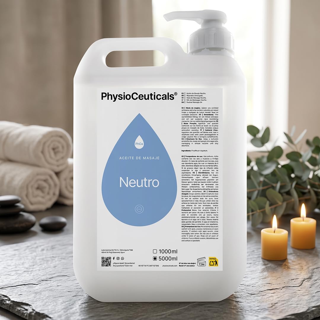 PHYSIOCEUTICALS - Aceite Neutro Masaje Profesional 5000ml - Base Parafina Alto Rendimiento- Fisioterapia, Spa y Centros Masaje