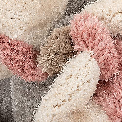Image of Urban Modern Decor Features 3x5 Feet Modern Soft Shaggy Carpet Thick, Fluffy & 2 inch Pile Shag Rug for Your Kids Room, Bedroom & Livingroom(3x5 feet, Ivory & Pink C)