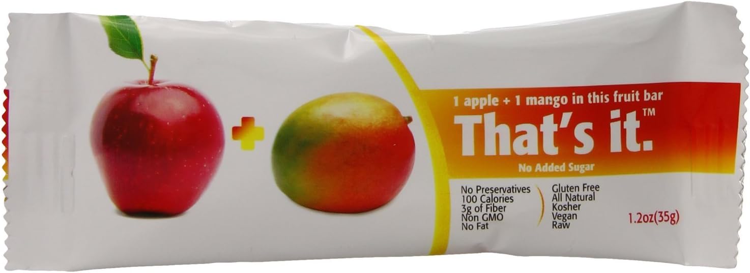That's it. Apple + Mango 100% Natural Real Fruit Bar, Best High Fiber Vegan, Gluten Free Healthy Snack, Paleo for Children & Adults, Non GMO No Added Sugar, No Preservatives Energy Food (24 Pack)