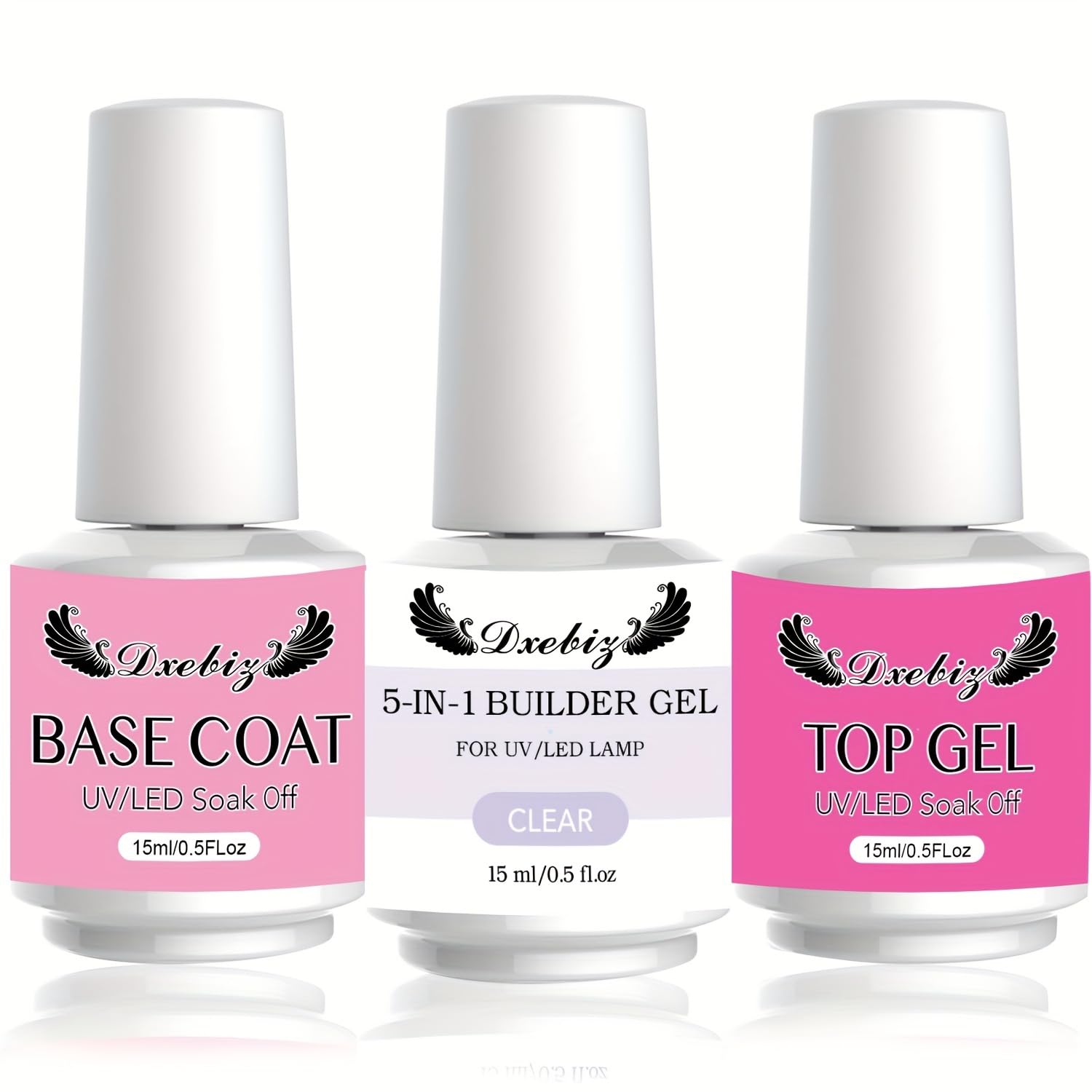 Hotolove 5 in 1 Builder Gel Nail Kit: Clear Builder Gel for Nails with Top Base Coat 15ml Builder Nail Gel for Nail Extension Strengthen DIY at Home