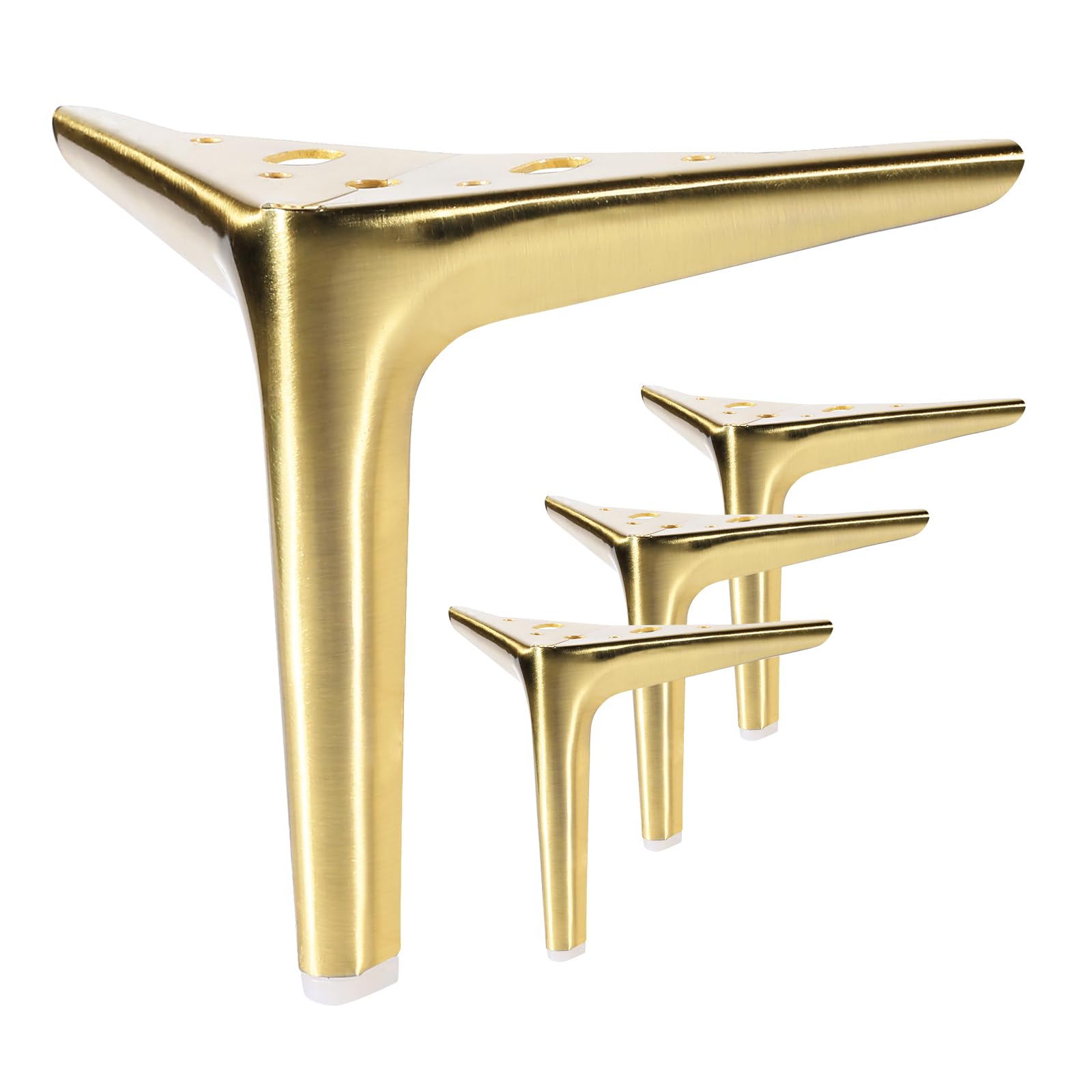 6 Inch Brushed Gold Furniture Legs, Metal Set of 4 for Sofa, Cabinet, Ottoman, Table, Night Stand and Dresser - DIY Replacement