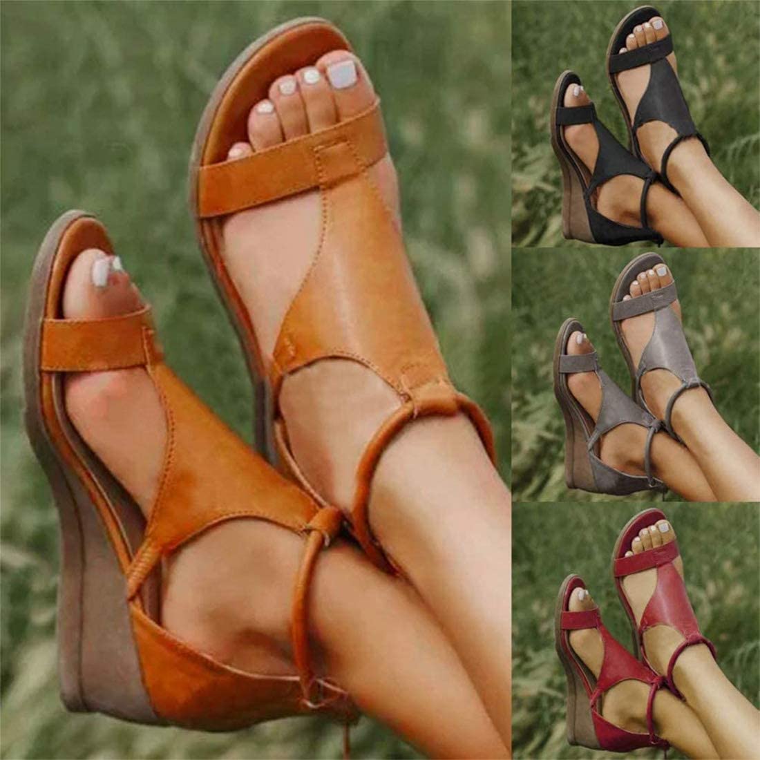 YHQZNLXQ Sandalias de Plataforma ortopédicas de Verano para Mujer con Cremallera Sandalias de cuña para Mujer Peep Toe Cómodos Zapatos de Viaje para la Playa