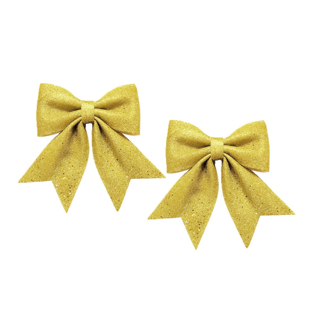 BKEPDY 2pcs Lazos Grandes para Árbol de Navidad 12x15 cm Lazos de Lentejuelas con Purpurina Adornos Navideños Decoración Guirnalda Regalos Casa (Dorado)