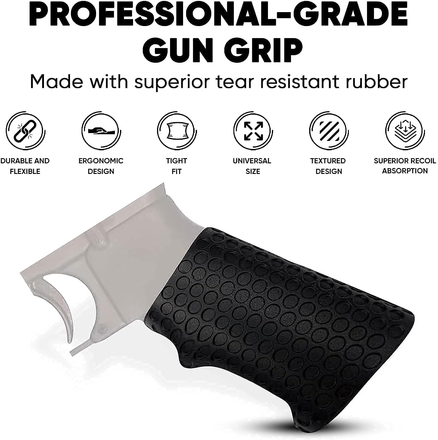 Stekos Rubber Gun Grip – Universal Fit and Easy Installation – Durable and Flexible Rubber Vertical Grip – Professional-Grade Tactical Grip (Jet Black) : Sports & Outdoors