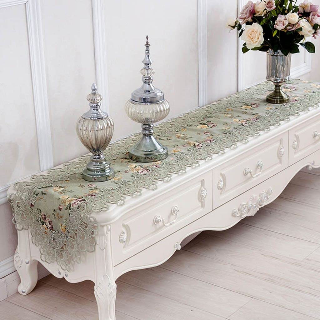 JIUYUEYA Gehäkelte, floral bestickte Spitze, Satin-Tischläufer-Abdeckungstuch for Weihnachtsfeiern, Hochzeitsbankette, Tischdecken (Size : 40x310cm/15.7x122in)