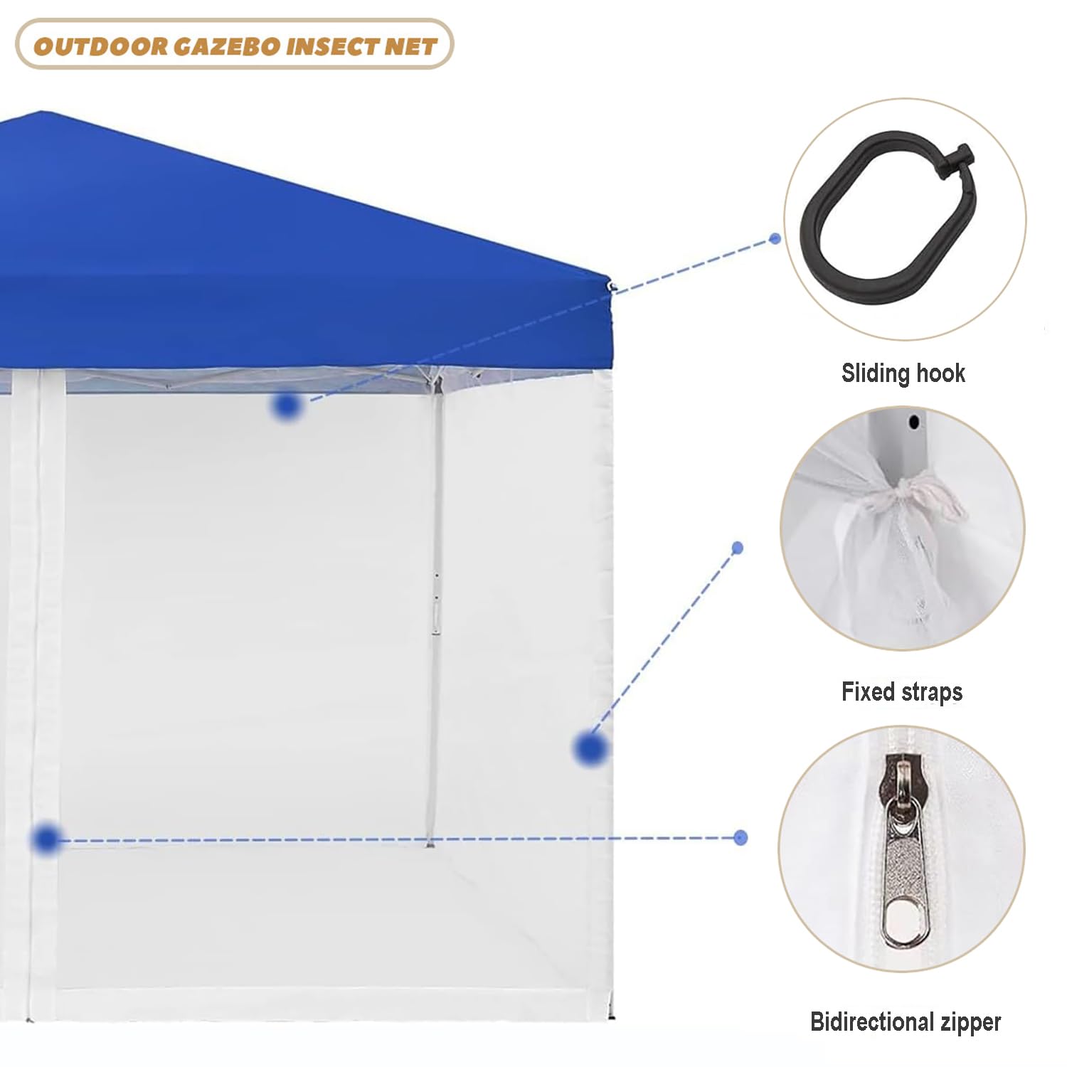 Moustiquaire de Remplacement pour Gazebo,3 x 3m