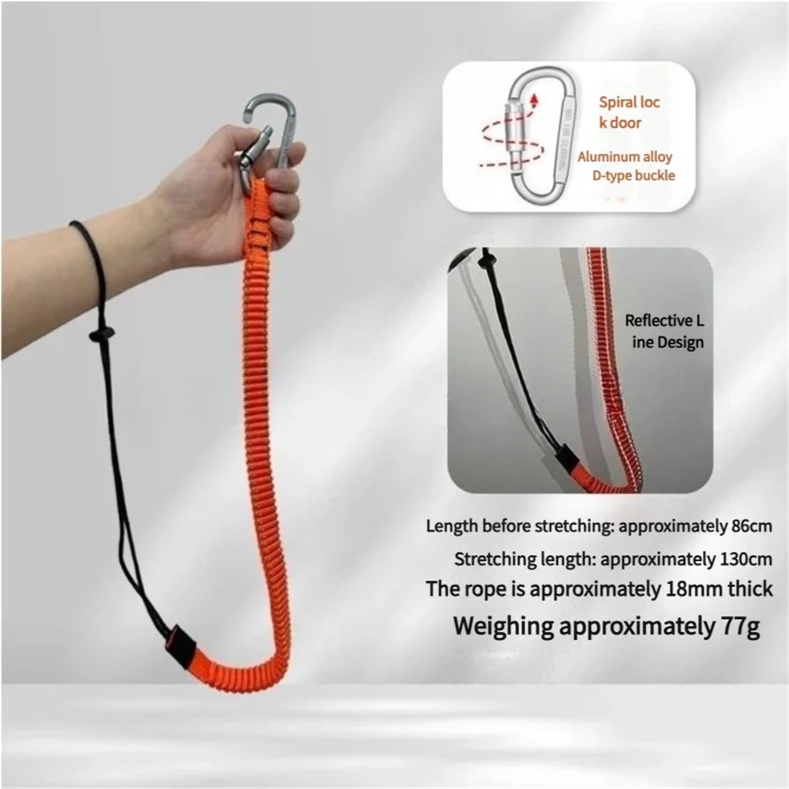 4PCS di Sicurezza Bungee Tether Cordino for Attrezzi Con Moschettone Gancio Arrampicata Lavoro Anti-Caduta Corda Aereo accessori Per Lavoro(Black)