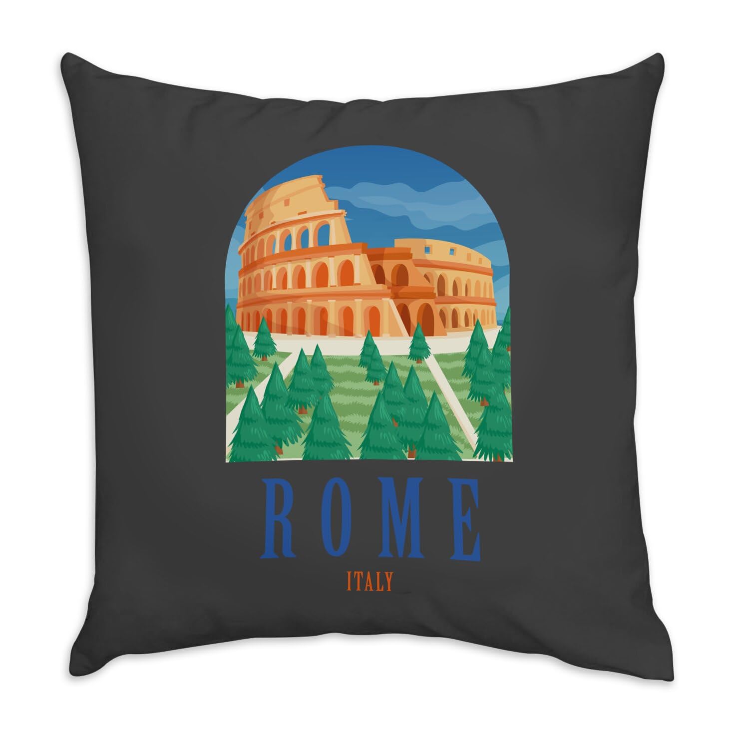 Coussin Velours Noir Rome Colisée 40x40 cm aux Finitions Premium