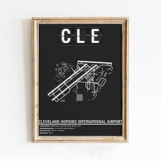 Modern Poster of CLE Cleveland Hopkins International Airport Map | 11x17 12x18 16x24 24x36 Unframed Print Wall Art | Minimal Traveler Gift | Minimalist Home Office Decor