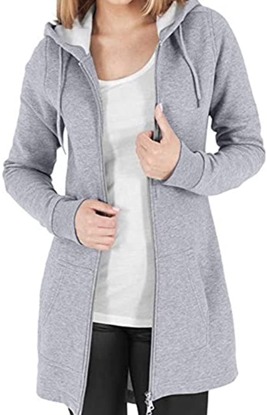 Tuopuda Donna Felpe con Cappuccio Giacca Elegante Scollo a V Top Manica Lunga Cardigan Felpe con Zip 2 Tasche Autunno Invernali Sweatshirt Cappotto Eleganti Pullover Hoodie Jumper