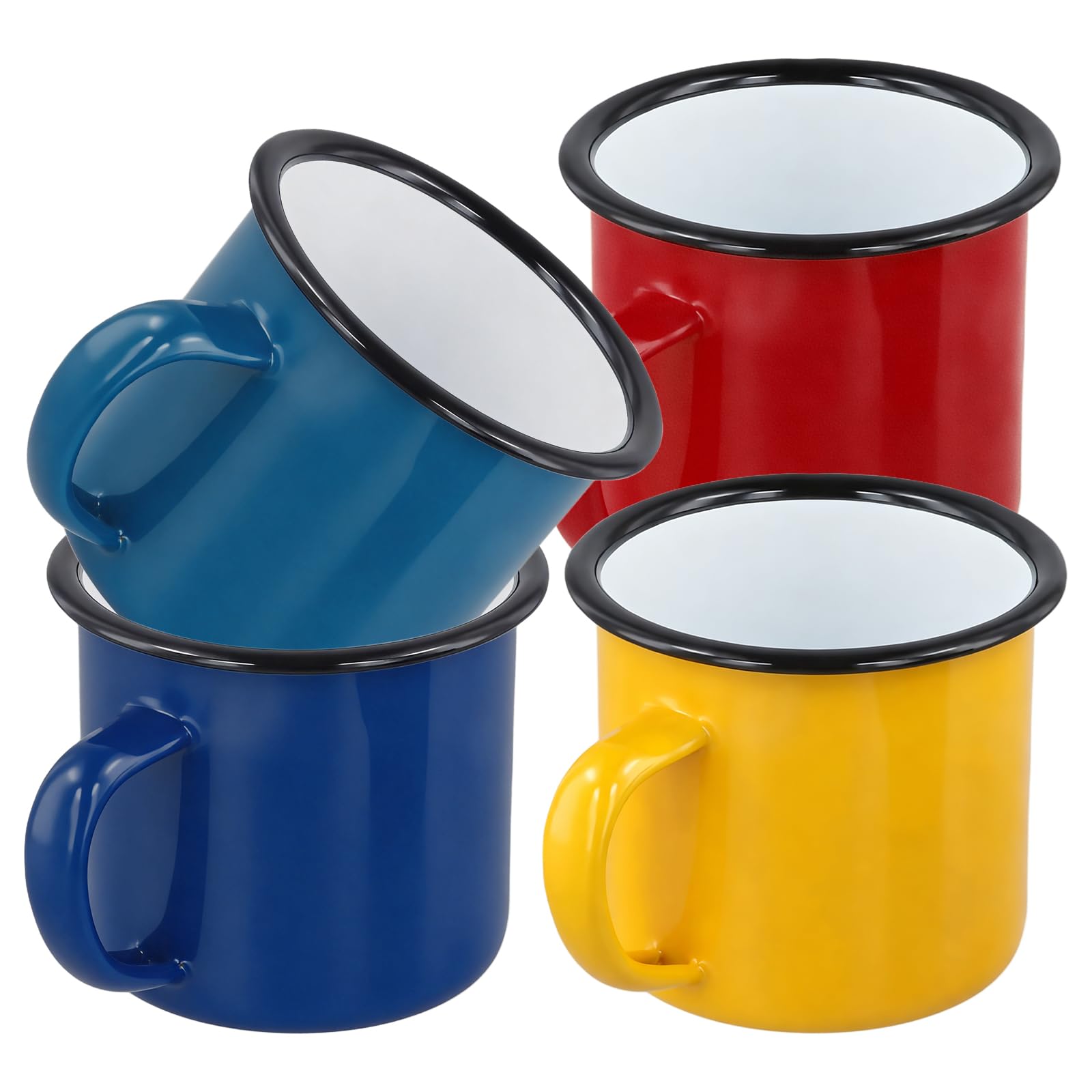 JOIKIT 4 Pack Enamel Mugs, 360ml/12oz Small Coffee Cups, 8.5 x 8cm for Home Office Camping, Red, Yellow, Green, Blue