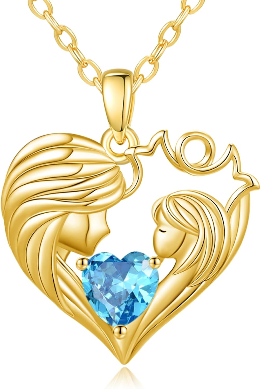 Mother and Daughter/Son Love Heart Necklace White Gold/14K Gold/Rose Gold Birthstone Jewelry Christmas Mothers Day Birthday Gifts For Mom Wife Grandma Women