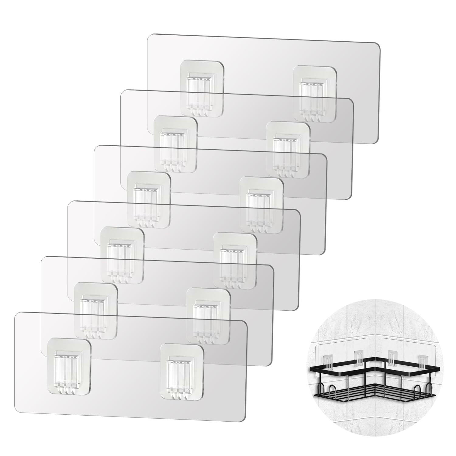 SUBTAVIK 6 Pcs Shower Caddy Adhesive Hooks Replacement, 6X14cm Transparent Sticky Hooks for Bathroom Kitchen (for Metal Strip Shower Caddy) — image 1