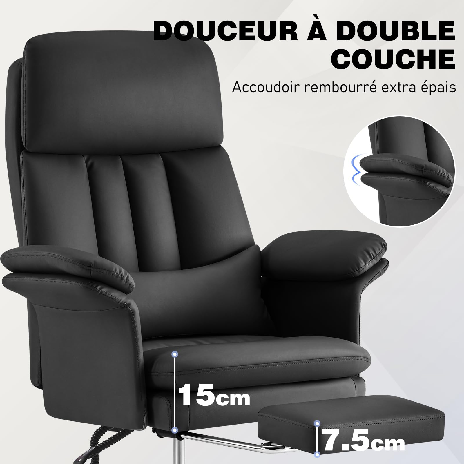 Hellove Fauteuil de Bureau avec Soutien Lombaire Précis, Chaise Ergonomique en Cuir PU avec Repose-Pieds (200kg), Dossier Haut Inclinaison 135°, Fauteuil Direction Pivotant pour Home Office, Noir