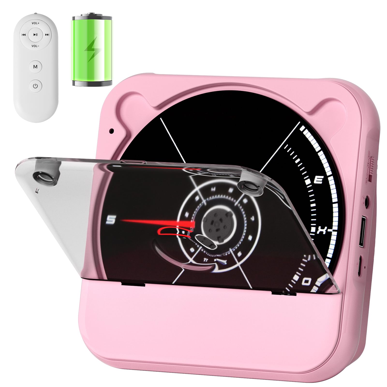 Portable CD Player with Bluetooth, Mini Desktop CD Player for Home with HiFi Speaker, Cute CD Player Remote Control, LCD Display, 2000mAh Rechargeable Supports CD/FM Radio/USB/AUX/Timer/Repeat, Pink-picture-31